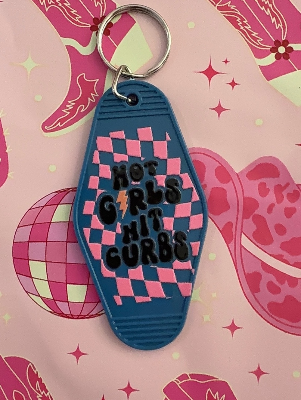 Hot Girls Hit Curbs Blue and Pink Keychain